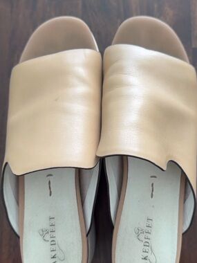 Naked Feet Tan Leather Slide Wedges